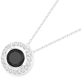 Sterling+Silver+Round+Black+Cubic+Zirconia+Cluster+Pendant