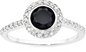 Sterling+Silver+Round+Black+Cubic+Zirconia+Cluster+Ring