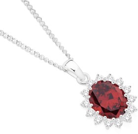 Sterling+Silver+Royal+Oval+Red+Cubic+Zirconia+Pendant