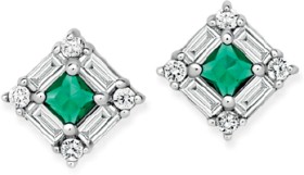 Sterling+Silver+Square+Dark+Green+Cubic+Zirconia+Baguette+Earrings