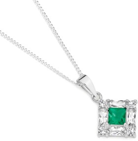 Sterling+Silver+Square+Dark+Green+Cubic+Zirconia+Baguette+Pendants