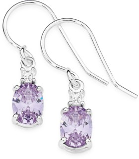 Sterling+Silver+Oval+Cubic+Zirconia+Drop+Hook+Earrings