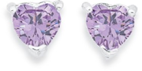 Sterling+Silver+Lavender+Cubic+Zirconia+Claw+Stud+Heart+Earrings