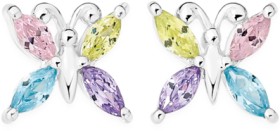 Sterling+Silver+Pastel+Cubic+Zirconia+Butterfly+Stud+Earrings