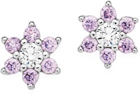 Sterling+Silver+Violet+Cubic+Zirconia+Flower+Cluster+Earrings