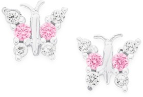 Sterling+Silver+Pink+%26amp%3B+White+Cubic+Zirconia+Butterfly+Studs