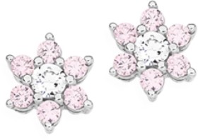 Sterling+Silver+Pink+Cubic+Zirconia+Flower+Clusteer+Stud+Earrings