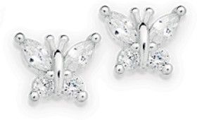 Sterling+Silver+Cubic+Zirconia+Butterfly+Stud+Earrings