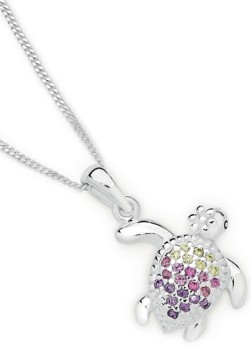 Sterling+Silver+Multi-Colour+Cubic+Zirconia+Turtle+Pendant