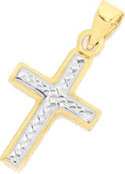 9ct+Gold+Two+Tone+15mm+Cross+Pendant