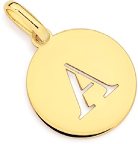 9ct+Gold+Initial+%26%23039%3BA%26%23039%3B+Serif+Style+Round+Disc+Pendant