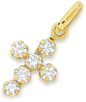 9ct+Gold+Cubic+Zirconia+Cross+Pendant