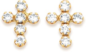 9ct+Gold+Cubic+Zirconia+Cross+Stud+Earrings