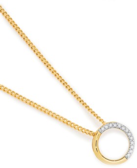 9ct+Gold+Diamond+Half+Pave+Open+Circle+Pendant