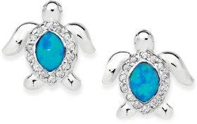 Sterling+Silver+Syn+Opal+%26amp%3B+Cubic+Zirconia+Turtle+Stud+Earrings