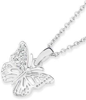 Sterling+Silver+Fancy+Cubic+Zirconia+Butterfly+Pendant