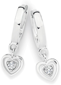 Sterling+Silver+Heart+Frame+Cubic+Zirconia+Drop+Earrings