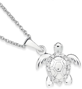 Sterling+Silver+Cubic+Zirconia+Turtle+Pendant