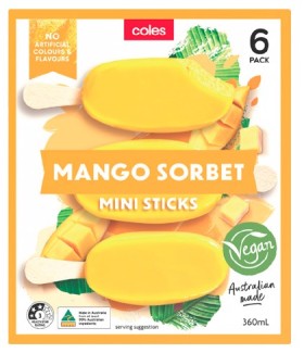 Coles+Mango+Sorbet+Sticks+6+Pack+360mL