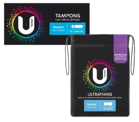 U+By+Kotex+Ultra+Thin+Pads+With+Wings+Regular+14+Pack+or+Tampons+Regular+16+Pack