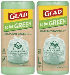 Glad+To+Be+Green+50%25+Plant+Based+Wavetop+Kitchen+Tidy+Bags+Medium+30+Pack+or+Large+25+Pack