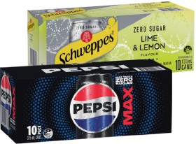 Pepsi-Solo-or-Schweppes-Infused-Natural-Mineral-Water-10x375mL-Selected-Varieties on sale