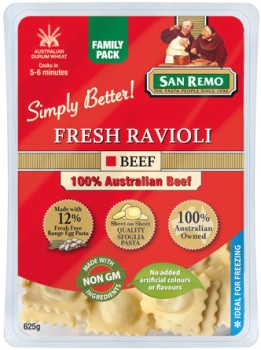 San-Remo-Fresh-Beef-Ravioli-or-Spinach-Ricotta-Agnolotti-625g on sale