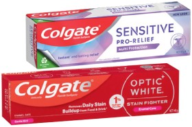 Colgate-Toothpaste-Sensitive-Pro-Relief-110g-Optic-White-140g-or-Kids-Bluey-Sonic-Toothbrush-1-Pack-Selected-Varieties on sale