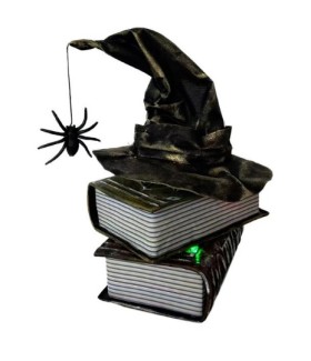 NEW-Witch-Hat-on-Spellbook-Animated-28cm-Ea on sale