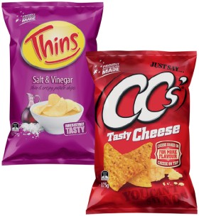 CCs-Corn-Chips-175g-Thins-Chips-150-175g-Onion-Rings-85g-or-Cornados-110g-Selected-Varieties on sale