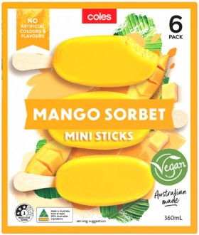 Coles+Mango+Sorbet+Sticks+6+Pack+360mL