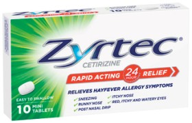 Zyrtec-Cetirizine-Rapid-Acting-Relief-Mini-Tablets-10-Pack on sale