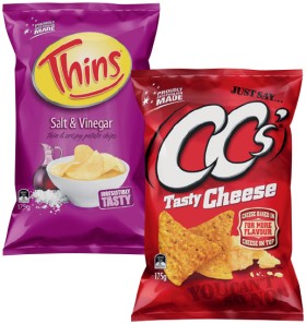 CCs-Corn-Chips-110175g-Thins-Chips-150175g-or-Onion-Rings-85g-Selected-Varieties on sale