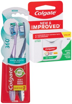 Colgate-360-Toothbrush-2-Pack-Total-Dental-Floss-100m-MaxFresh-Toothpaste-100g-or-Mouthwash-500mL-Selected-Varieties on sale