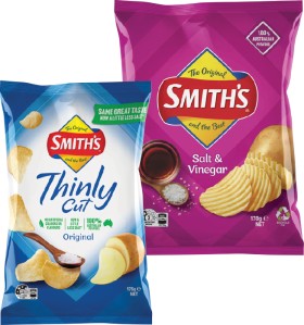 Smith%26rsquo%3Bs+Thinly+Cut+175g%2C+Crinkle+Cut+150-170g+or+Double+Crunch+150g+Chips+Selected+Varieties