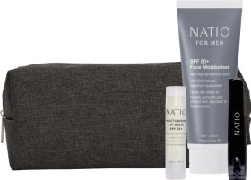 Natio+for+Men+Sunny+Moisturising+Lip+Balm+SPF+50%2B+4g%2C+SPF+50%2B+Face+Moisturiser+100g+with+Matte+Nail+Clipper+and+Toiletry+Bag