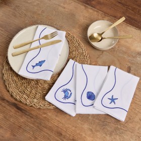 Sea+Life+Embroidered+Napkin+4pk