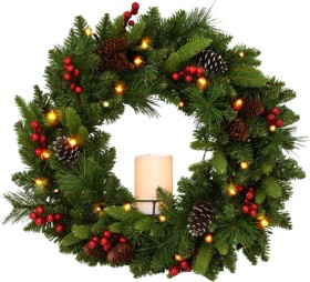 Click+60cm+LED+Pre-Lit+Wreath+%26amp%3B+Candle