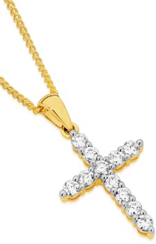 Alora+10ct+Gold+1%2F2+Carat+TW+Lab+Grown+Diamond+Cross+Pendant