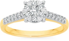 9ct+Gold+Diamond+Round+Cluster+Ring