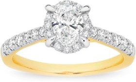 18ct+Gold+Diamond+Oval+Solitaire+Framed+Ring