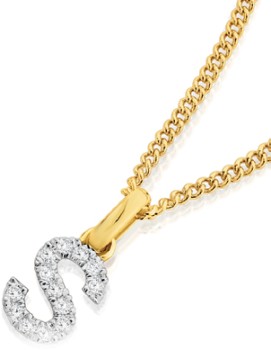 9ct+Gold+Diamond+Initial+%26%23039%3BS%26%23039%3B+Block+Pendant