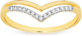 9ct+Gold+Diamond+Double+V+Shape+Ring