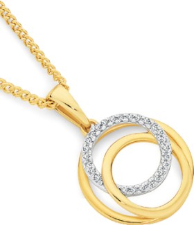 9ct+Gold+Diamond+Triple+Circle+Pendant