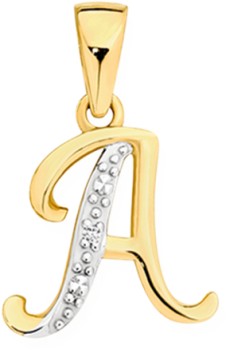 9ct+Gold+Diamond+Initial+A+Pendant