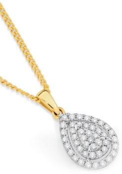 9ct+Gold+Diamond+Pear+Cluster+Pendant