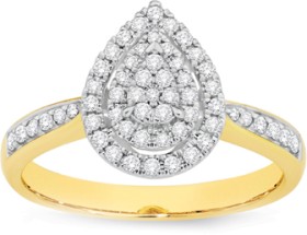 9ct-Gold-Diamond-Pear-Cluster-Ring on sale