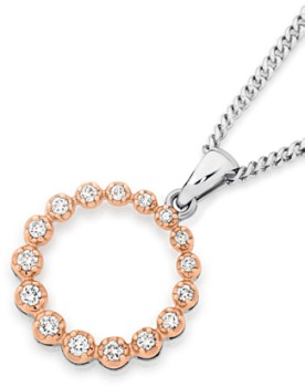 Limited+Edition+9ct+White+Gold+with+Rose+Gold+Plating+Diamond+Open+Circle+Pendant