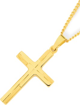 9ct+Gold+Geometric+Patterned+Cross+Pendant