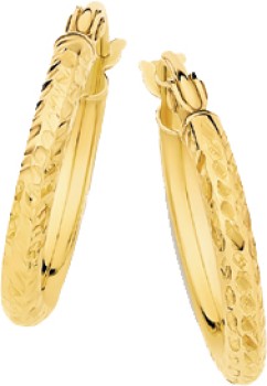 9ct-Gold-2x10mm-Diamond-Cut-Hoop-Earrings on sale